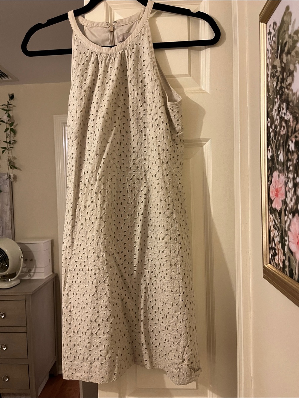 Banana Republic Shimmer Cream Eyelet Halter Shift Dress